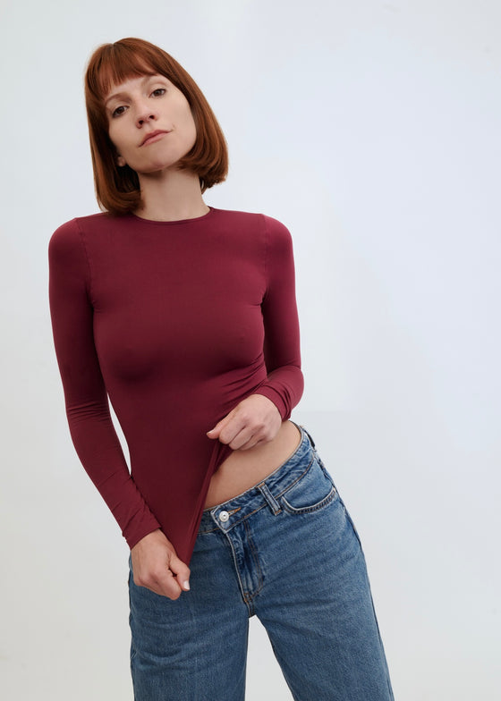 Camiseta Second Skin Manga Larga - Granate